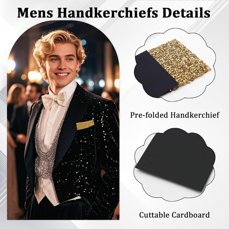 LJBFNN Store Rhinestone Mens Pocket Square on Card Prefolded Pocket Squares for Men Suit Handkerchiefs for Festival Stage Party - Image 5